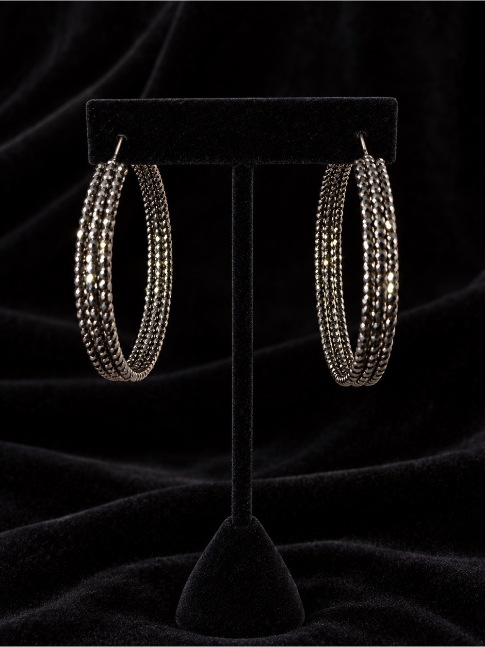 Wide Textured Gunmetal Hoop Earrings